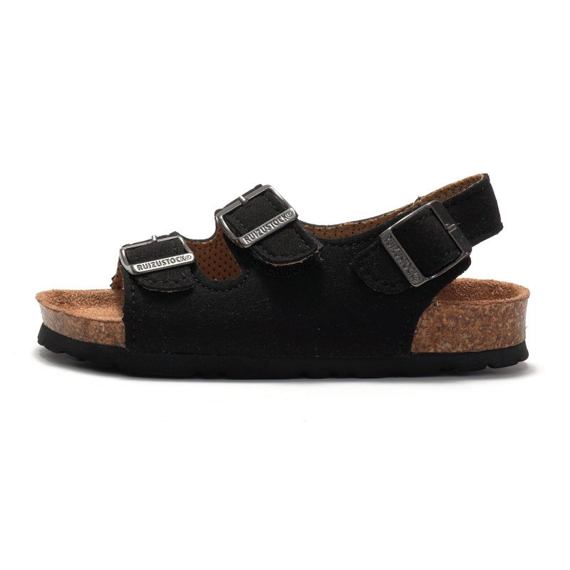Spring and Summer 2025 Children's Boys and Girls Cork Sandals Shoes Flip Flops Trendy Korean Style Double-Ring Sandals for Beach - Image 1