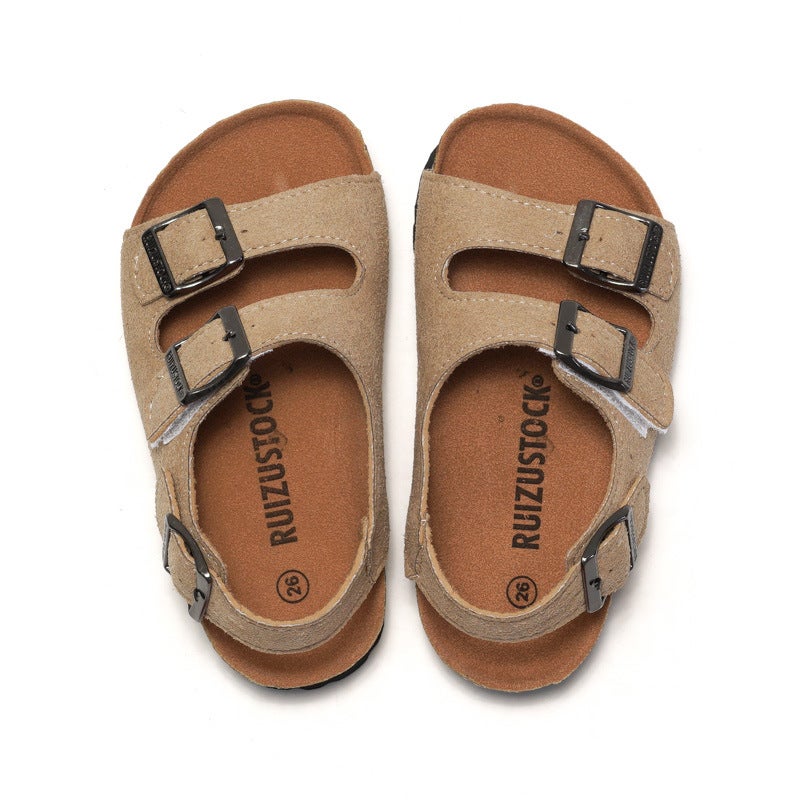 Spring and Summer 2025 Children's Boys and Girls Cork Sandals Shoes Flip Flops Trendy Korean Style Double-Ring Sandals for Beach - Image 5