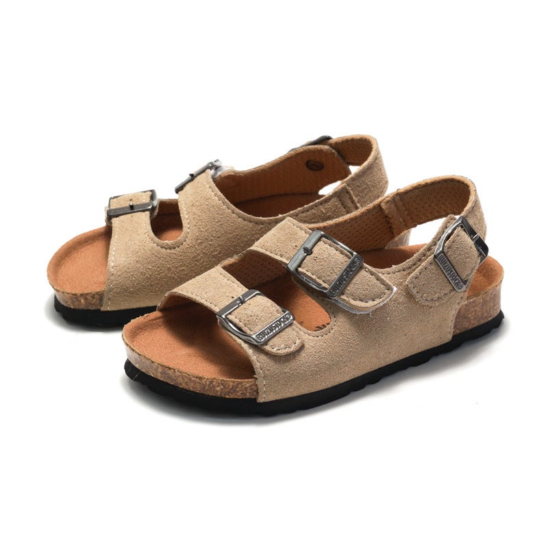 Spring and Summer 2025 Children's Boys and Girls Cork Sandals Shoes Flip Flops Trendy Korean Style Double-Ring Sandals for Beach - Image 2
