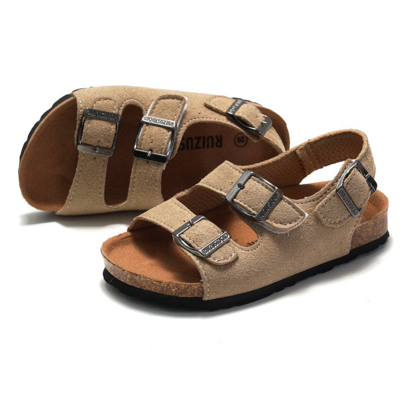 Spring and Summer 2025 Children's Boys and Girls Cork Sandals Shoes Flip Flops Trendy Korean Style Double-Ring Sandals for Beach - Image 3