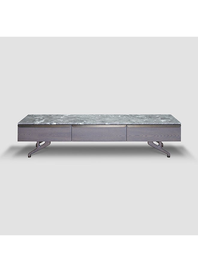 AL HUZAIFA FURNITURE Eastwood, Tv Cabinet Romantic Marble Top, Ash Wood Stainless Steel, 3 Drawers  - Image 1