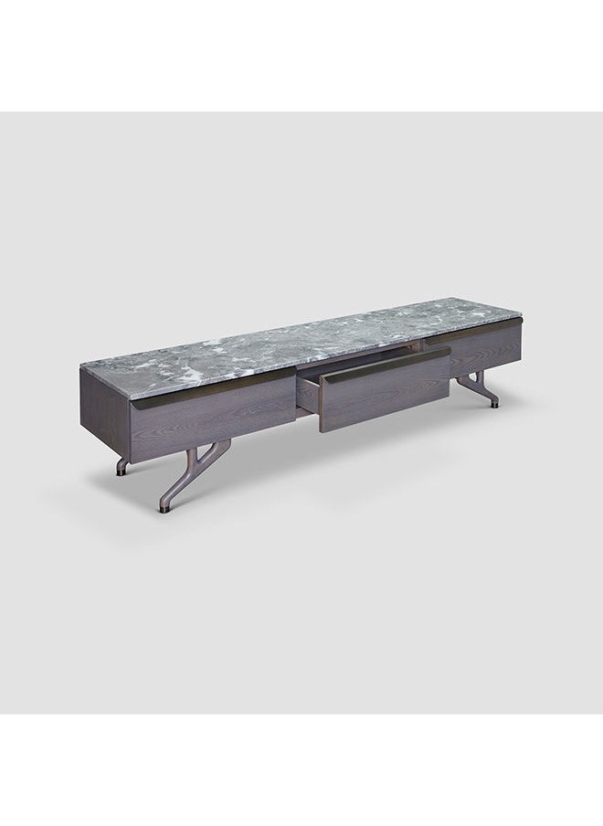 AL HUZAIFA FURNITURE Eastwood, Tv Cabinet Romantic Marble Top, Ash Wood Stainless Steel, 3 Drawers  - Image 2