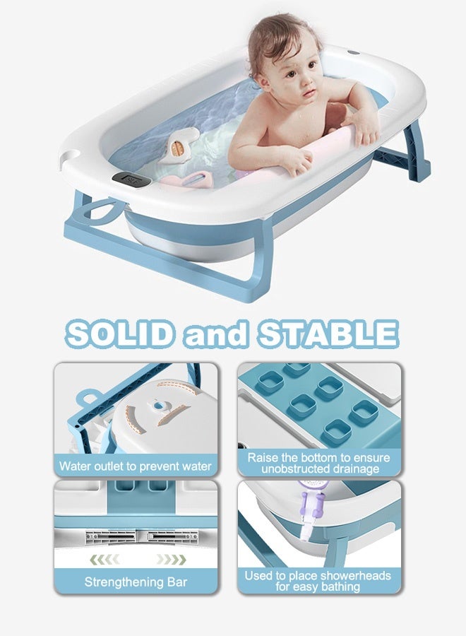 حوض استحمام قابل للطي للأطفال مع مقياس حرارة ووسادة طفو ناعمة وشبكة استحمام - حوض استحمام محمول للأطفال حديثي الولادة إلى الأطفال الصغار (0-36 شهرًا)، تصميم موفر للمساحة مع تصريف، مثالي للسفر والاستخدام المنزلي - Image 4