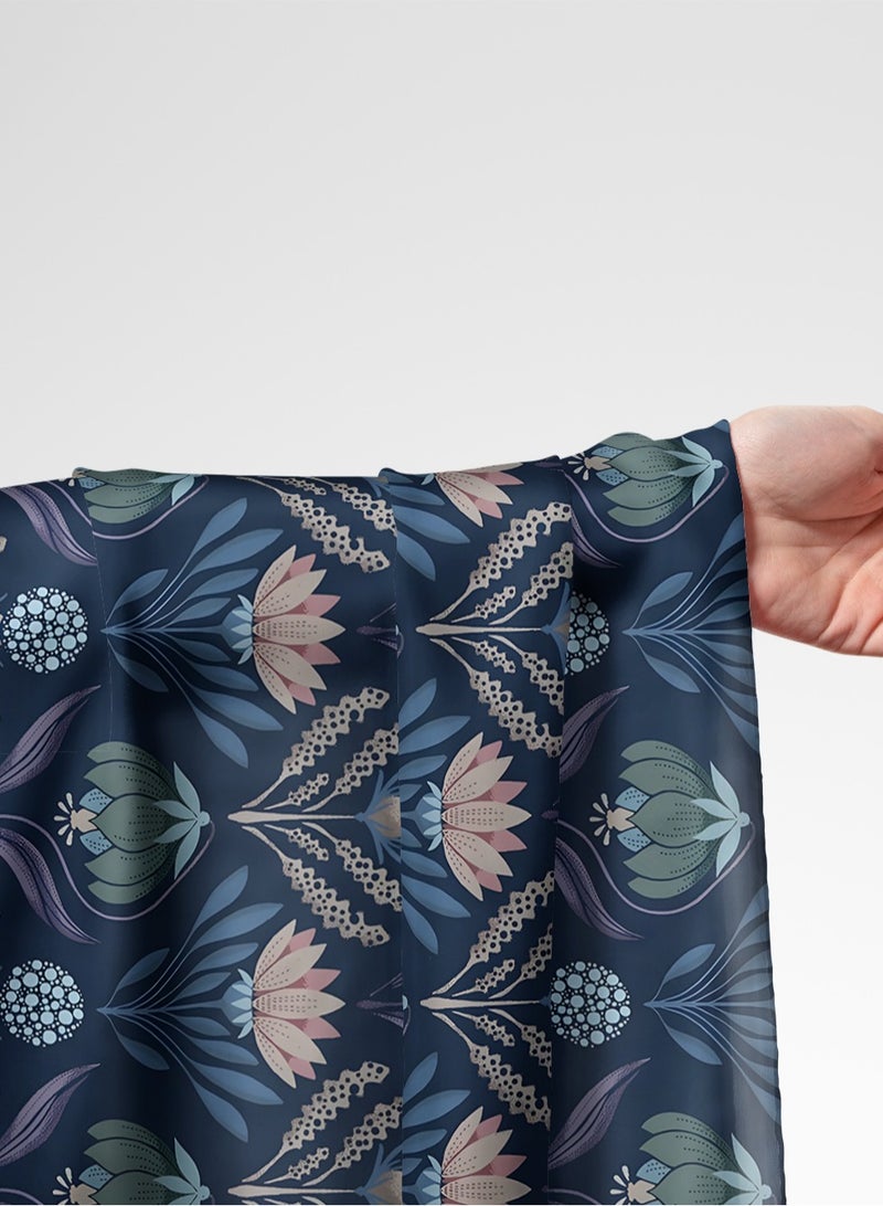 Vellato Al Lail Aramny Silk Fabric By The Yard Blue Floral Design Jalabiya Makhweer Dressmaking 58 Inches Width - Image 1