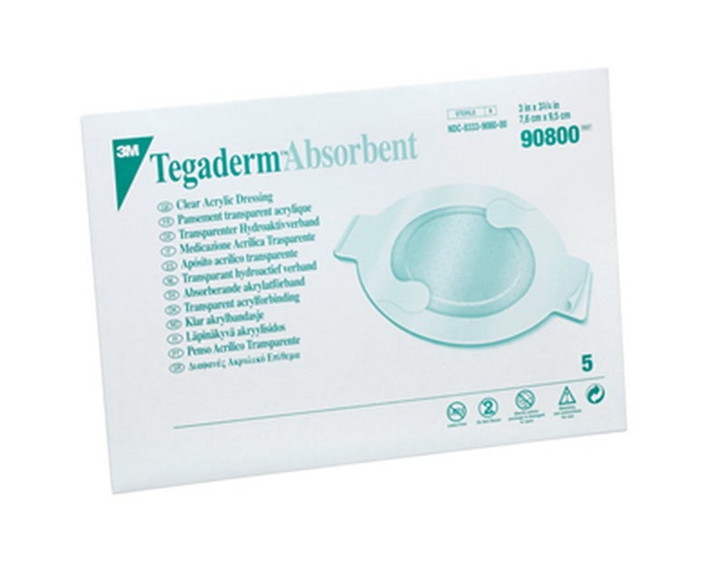 3M Tegaderm Absorbent Clear Dressing, 1-1/2" x 2-1/4" Oval, Box of 5
