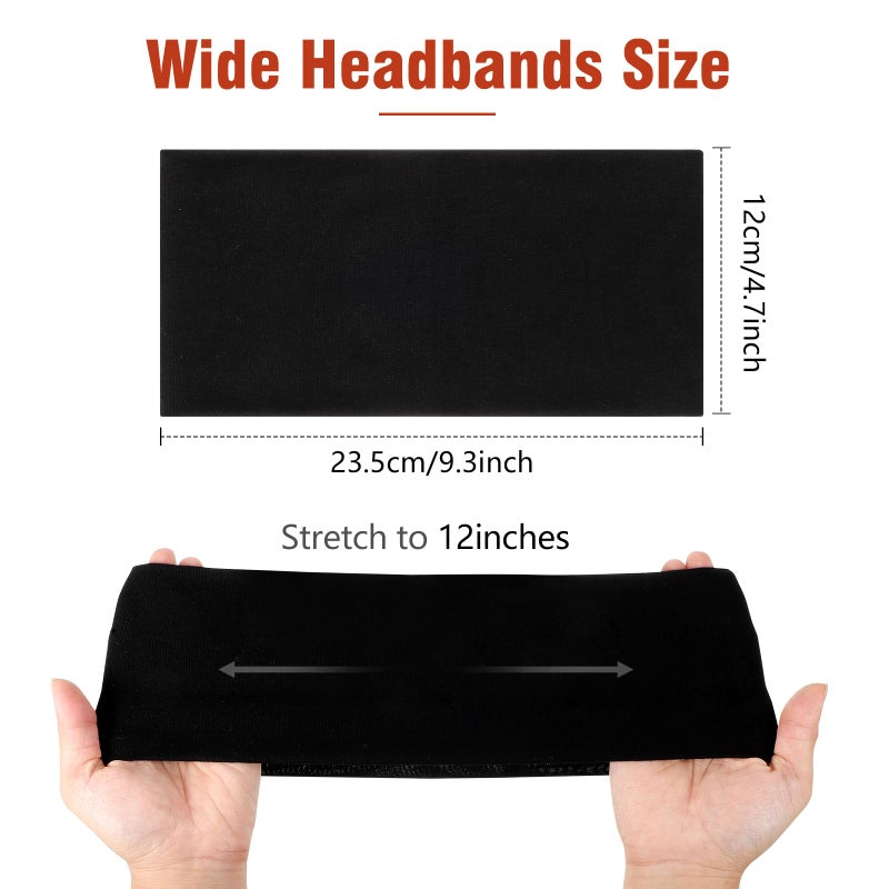obeoby 6 Pack Cotton Stretchy Headbands for Workouts Yoga, Wide Head Bands for Women Girls (Width 4.7 inches) - Image 3