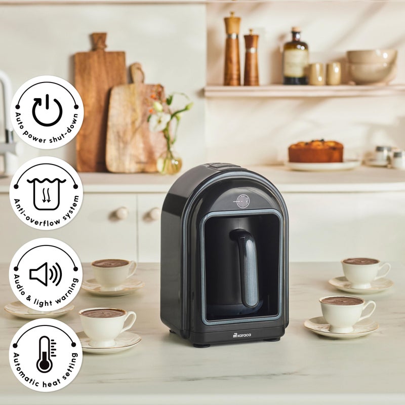 KARACA HatÄ±r Turkish Coffee Maker, 5 Cups Electric Turkish Coffee Machine with Ember Mode, Automatic Temperature Control, Overflow Protection, Audible & Visual Alerts, Shiny Black - Image 4