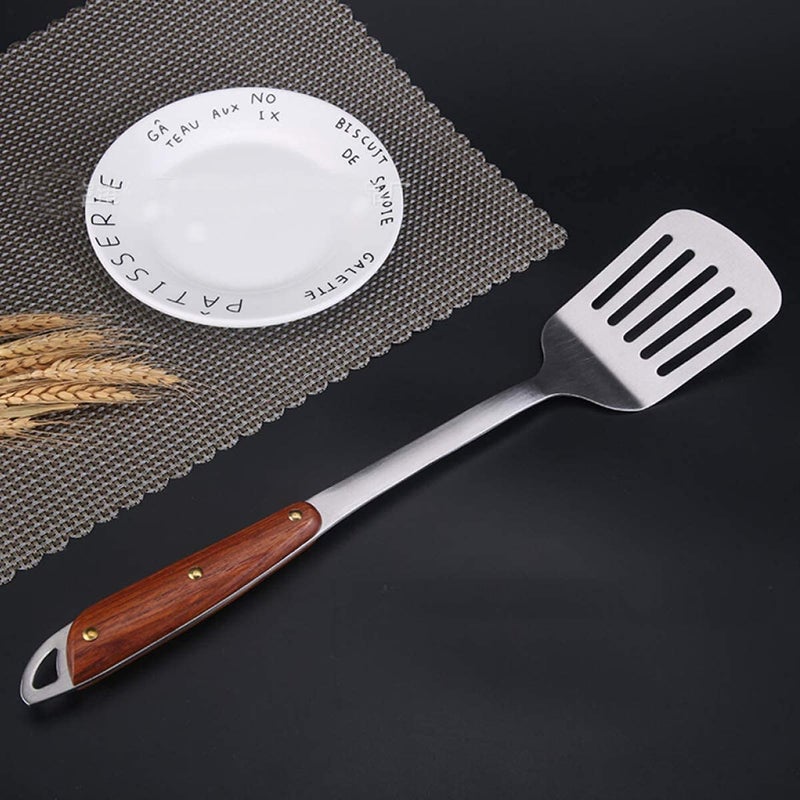 SIYANSHU 304 Stainless Steel Wok Spatula Professional Wok Spatula Turner with Heat Resistant Wooden Handle Kitchen Utensil Cooking Shovel Scoop Ladle Spatula - Image 1