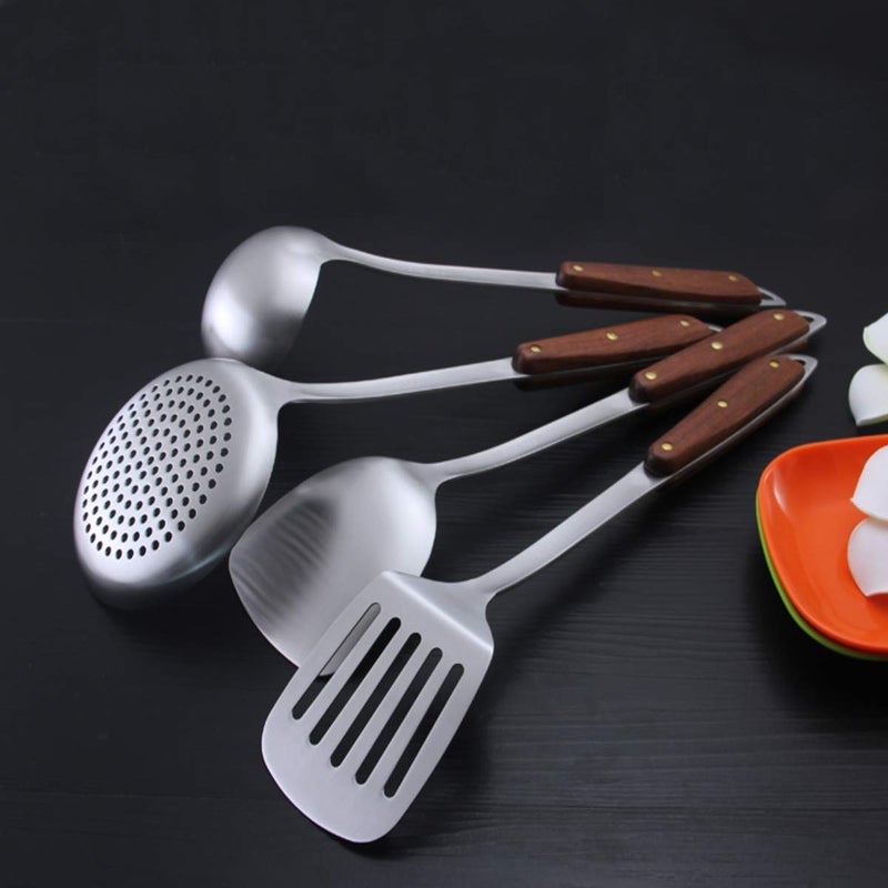 SIYANSHU 304 Stainless Steel Wok Spatula Professional Wok Spatula Turner with Heat Resistant Wooden Handle Kitchen Utensil Cooking Shovel Scoop Ladle Spatula - Image 5