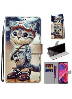 HuHa Case Cover For OPPO A93 5G / A93s 5G / A54 5G / A74 5G Coloured Drawing Cross Texture Horizontal Flip PU Leather Case with Holder & Card Slots & Wallet & Lanyard Leather Shoes Cat 