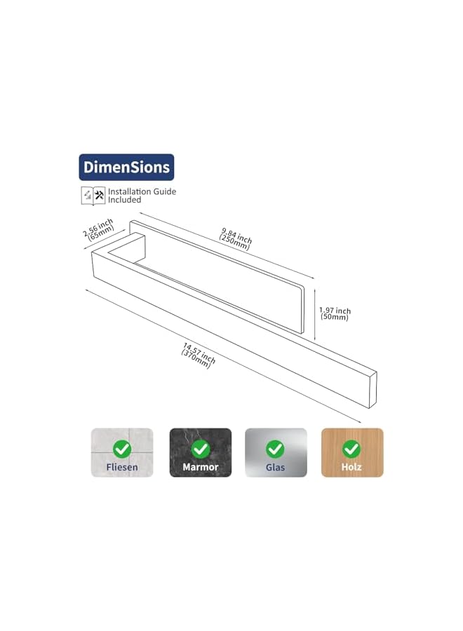 S-TOP Towel Holder Bathroom, Self-Adhesive Rust and Corrosion Resistant, Heavy Duty Towel Holder for Hanging Robes and Towels, 304 Stainless Steel Towel Rail for Kitchen-Black 37CM - Image 2