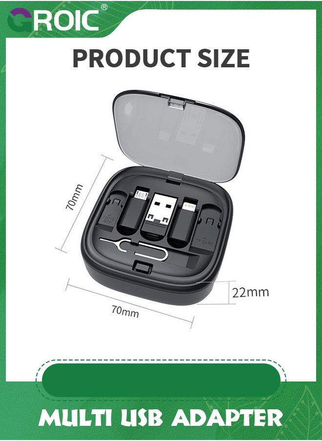 GROIC Black Multi USB Adapter Retractable Charging Cable Kit, USB C to Lighting Adapter, USB-A & Type-C to Type C/Micro/Lighting, Data Transfer, Card Storage Box with Phone Holder  - Image 4