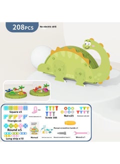 Children's Playhouse Simulation Assembly Nut Disassembly And Assembly Insert Toolbox Electric Drill DIY Puzzle Suitcase Toy-Color:188223Building Screw Box-dinosaur World 208pcs With Hand Drill