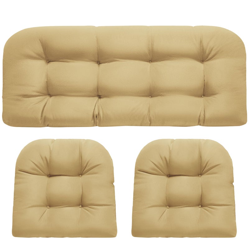 DANGHOOGY Wicker Chair Cushions, Waterproof Outdoor Loveseat Cushions for Patio Furniture, Tufted Wicker Furniture Cushions, 1 Loveseat and 2 U-Shaped Cushions, Khaki - Image 1