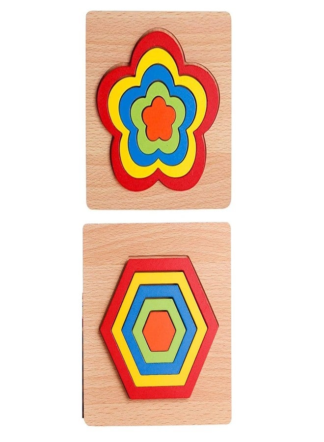 VIANZ Wooden Shape Sorting Puzzle Vibrant Colors Toddlers Activities Preschool Learning Early Educational Birthday Gift Travel for Kids Age 1 2 3 4 (Combo of 2 (Hexagon & Flower)) - Image 1