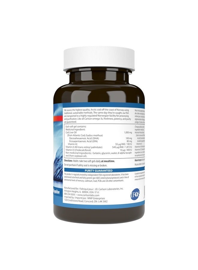 Carlson زيت كبد السمك، سوبر 1000 ملغ + فيتامينات أ و د3، نرويجي بري، مصدر مستدام، 100 كبسولة لينة - Image 4