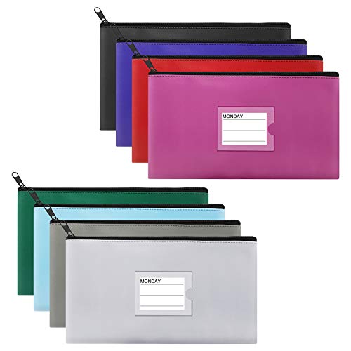 Sinzip 8 Pack Bank Deposit Money Wallet, Heavy Duty Leatherette Security Zipper Wallet with Clear Window, Coin Bag, Cash Bag, Tool Pouch, Assorted Colors - Image 1