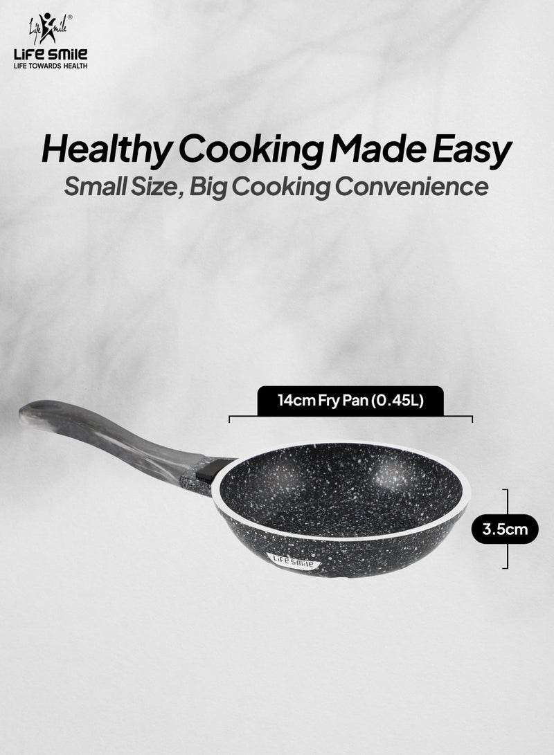 Life Smile 14cm Non-Stick Fry Pan | Multi-Layer Granite Coating | Energy Saving Bottom | PFOA-Free | Induction & Gas Compatible | 0.45L Mini Frying Pan - Image 5