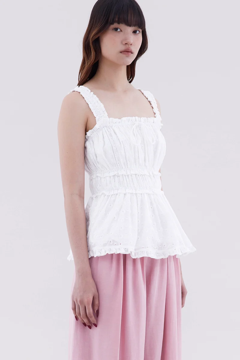 The Editor's Market Varena Ruffle Trim Ruch Waist Top