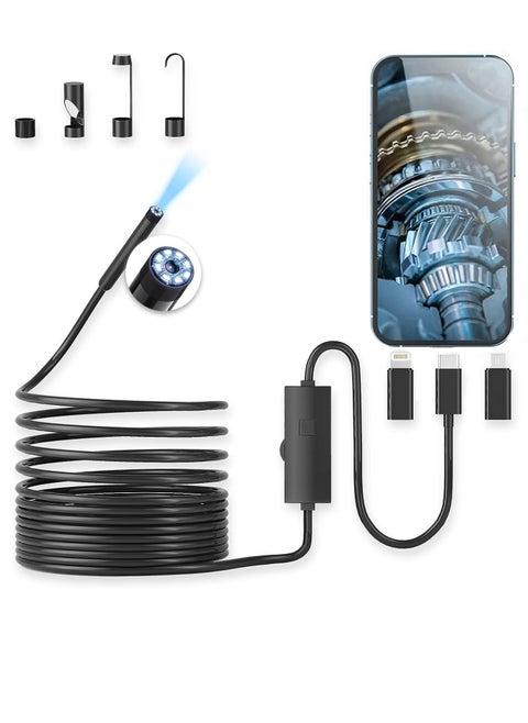 Endoscope Camera 1920P HD Borescope with 8 Adjustable LED Lights 3.5M Semi Rigid Snake Cable 8mm IP68 Waterproof Industrial Inspection Camera Compatible for Android iPhone iPad