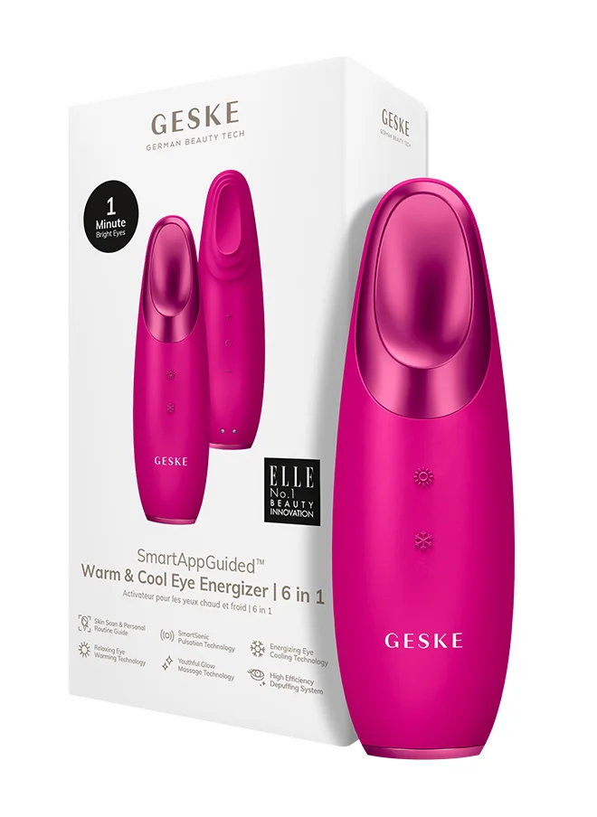 GESKE Smart App Guided Warm & Cool Eye Energizer | 6 In 1 | Heated Eye Massager | Combat Dark Circles & Under-Eye Bags | Refresh Droopy Eyelids | Anti-Stress & Relaxation | Sonic Massaging