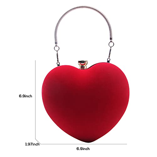 SUKUTU Womens Heart Shape Evening Bag Purse Velvet Party Tote Mini Handbag Clutch Chain Clear Shoulder Bag - Image 2