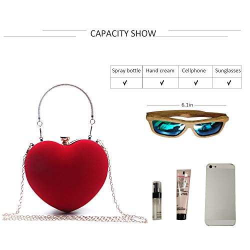 SUKUTU Womens Heart Shape Evening Bag Purse Velvet Party Tote Mini Handbag Clutch Chain Clear Shoulder Bag - Image 3