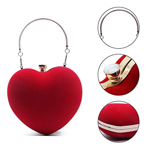 SUKUTU Womens Heart Shape Evening Bag Purse Velvet Party Tote Mini Handbag Clutch Chain Clear Shoulder Bag - Image 4