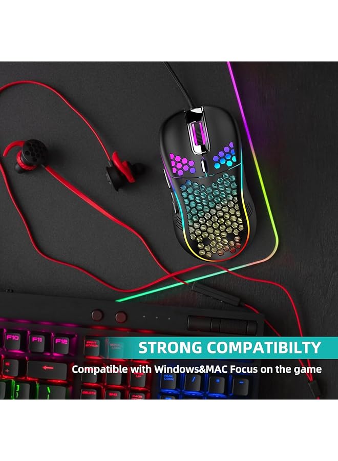 Wired Gaming Mouse Lightweight Rgb Usb Computer Mouse Mice Gaming Mice Ergonomic Computer Mouse Gaming For Windows Pc Mac Laptop Gamer (Black) - Image 5