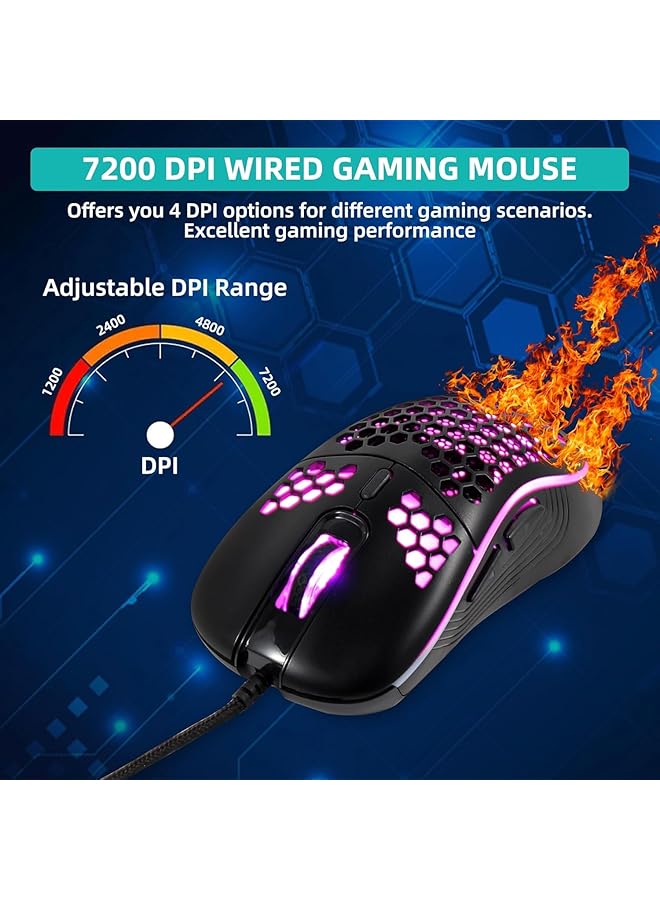 Wired Gaming Mouse Lightweight Rgb Usb Computer Mouse Mice Gaming Mice Ergonomic Computer Mouse Gaming For Windows Pc Mac Laptop Gamer (Black) - Image 2