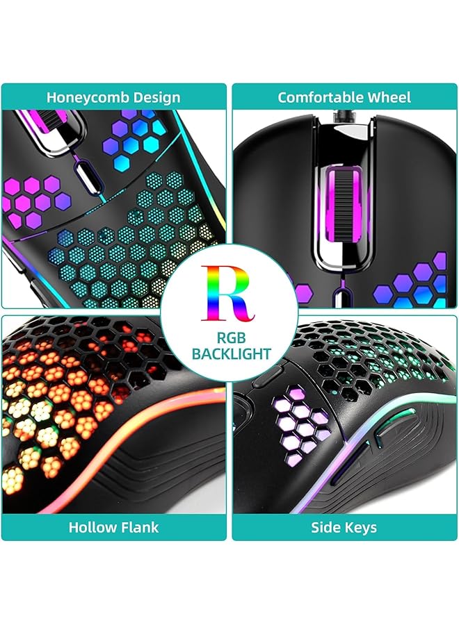 Wired Gaming Mouse Lightweight Rgb Usb Computer Mouse Mice Gaming Mice Ergonomic Computer Mouse Gaming For Windows Pc Mac Laptop Gamer (Black) - Image 3