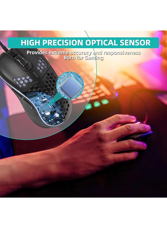 Wired Gaming Mouse Lightweight Rgb Usb Computer Mouse Mice Gaming Mice Ergonomic Computer Mouse Gaming For Windows Pc Mac Laptop Gamer (Black) - Image 4