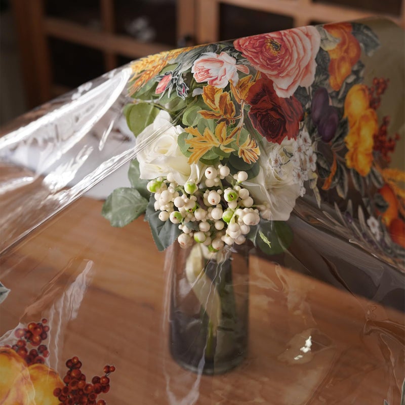 Artbloss Clear Table Cover Protector Vinyl PVC Rectangle Table Cloth with Floral Fruit Pattern Oil Spill Proof Plastic Tablecloths for Dining Tables Parties Holidays (Floral Fruit, 52 x 70 Inches) - Image 5