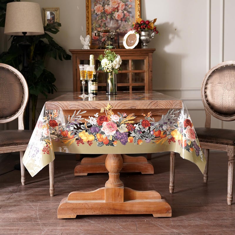 Artbloss Clear Table Cover Protector Vinyl PVC Rectangle Table Cloth with Floral Fruit Pattern Oil Spill Proof Plastic Tablecloths for Dining Tables Parties Holidays (Floral Fruit, 52 x 70 Inches) - Image 3