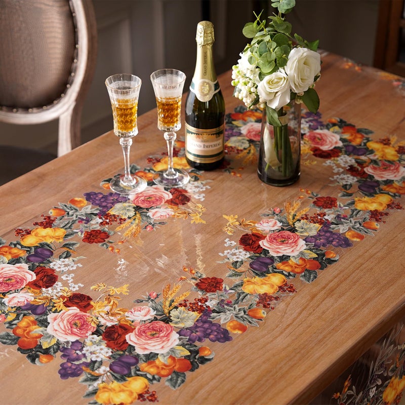 Artbloss Clear Table Cover Protector Vinyl PVC Rectangle Table Cloth with Floral Fruit Pattern Oil Spill Proof Plastic Tablecloths for Dining Tables Parties Holidays (Floral Fruit, 52 x 70 Inches) - Image 4