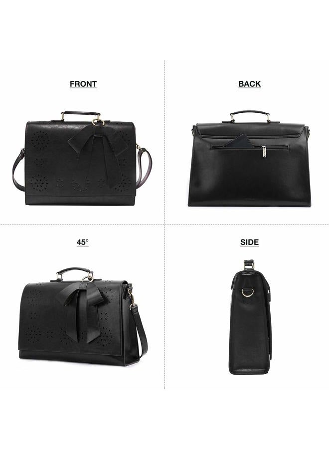 ECOSUSI Women's Briefcase Vegan Leather Laptop Bag for Work Shoulder Computer Satchel Bag with Detachable Bow, L-black, 15.6 inch, Detachable,durable,elegant,vintage - Image 5