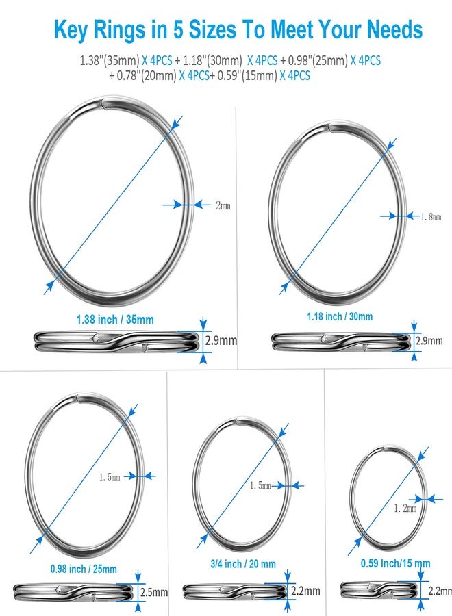 YHYZ Split Key Ring Circle Assorted, Metal Keyring Durable in 5 Sizes (Small 1/2 inch, 3/4 inch,1 inch, 1.25 inch, Large 1.38 inch), for Dog Pet Collar DIY Tag Jewelry Car Key (Sliver, Alloy Steel) - Image 2