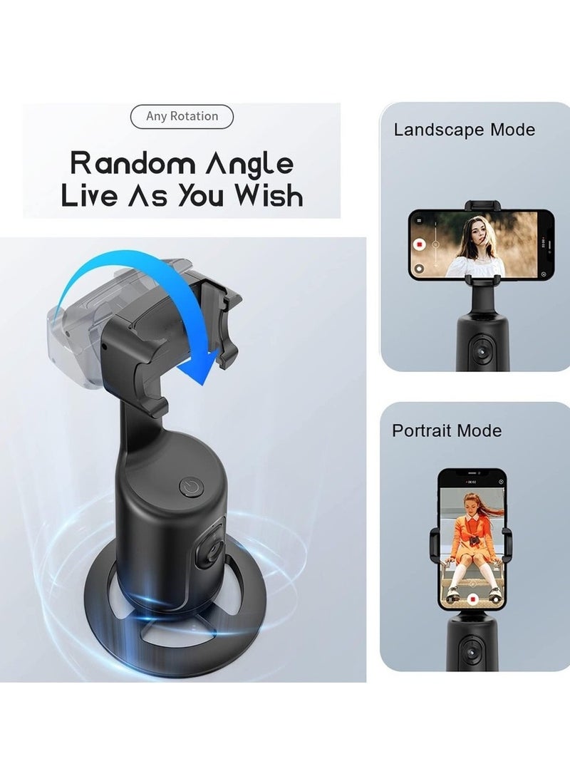Auto Face Tracking Tripod 360 Rotation Phone Camera Mount No App Needed Battery Operated Smart Shooting Holder For Live Vlog - Black