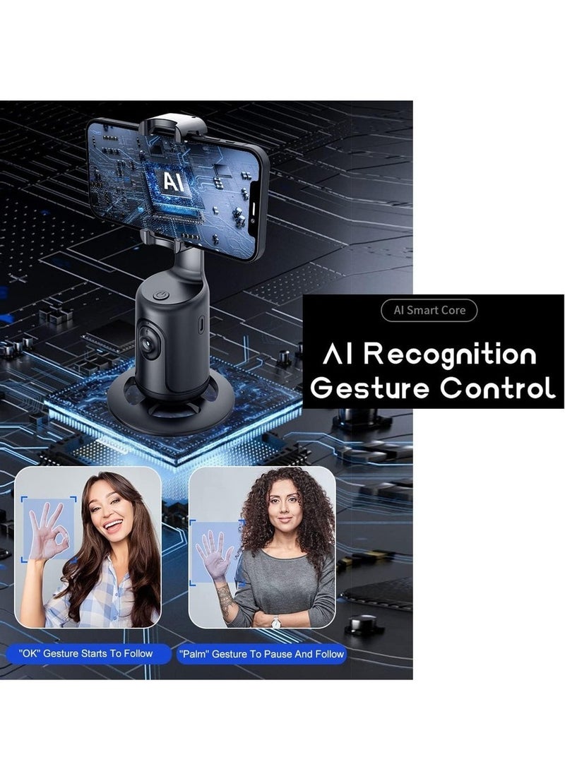 Auto Face Tracking Tripod 360 Rotation Phone Camera Mount No App Needed Battery Operated Smart Shooting Holder For Live Vlog - Black