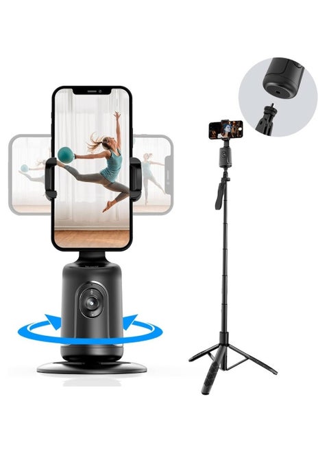 Auto Face Tracking Tripod 360 Rotation Phone Camera Mount No App Needed Battery Operated Smart Shooting Holder For Live Vlog - Black