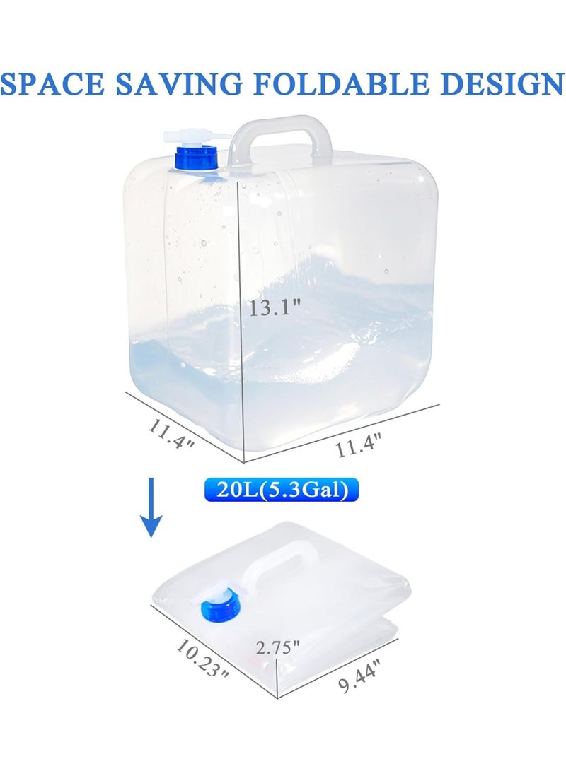 Collapsible Water Container with Spigot & Hook, BPA Free Water Jug, Foldable Carrier Bucket, Water Storage Container for Camping Hiking Survival Kit, 2-Pack (20L/5.3 Gallon) - Image 2