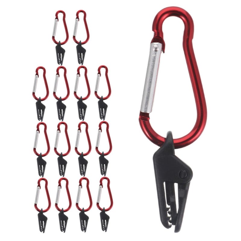 Heavy Duty Tarp Clips 15 Pack with Carabiner Lock Grip for Pool Cover Tent Awning Red - Image 2
