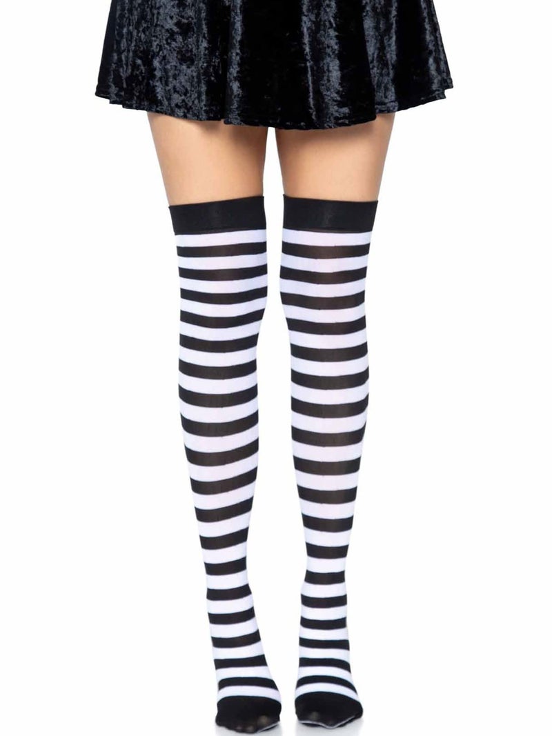 Leg Avenue Women's Nylon Striped Stockings, Black/White, One Size - Image 3