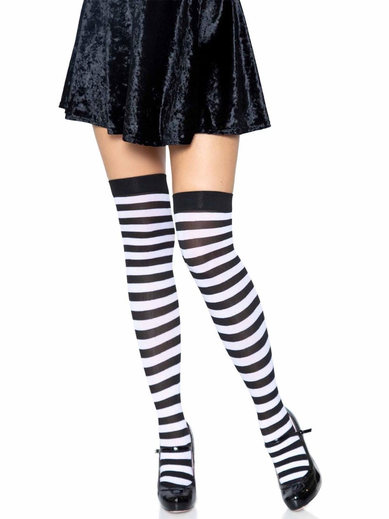 Leg Avenue Women's Nylon Striped Stockings, Black/White, One Size - Image 1