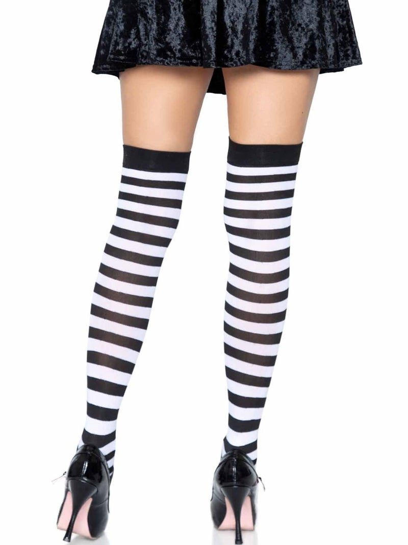 Leg Avenue Women's Nylon Striped Stockings, Black/White, One Size - Image 2