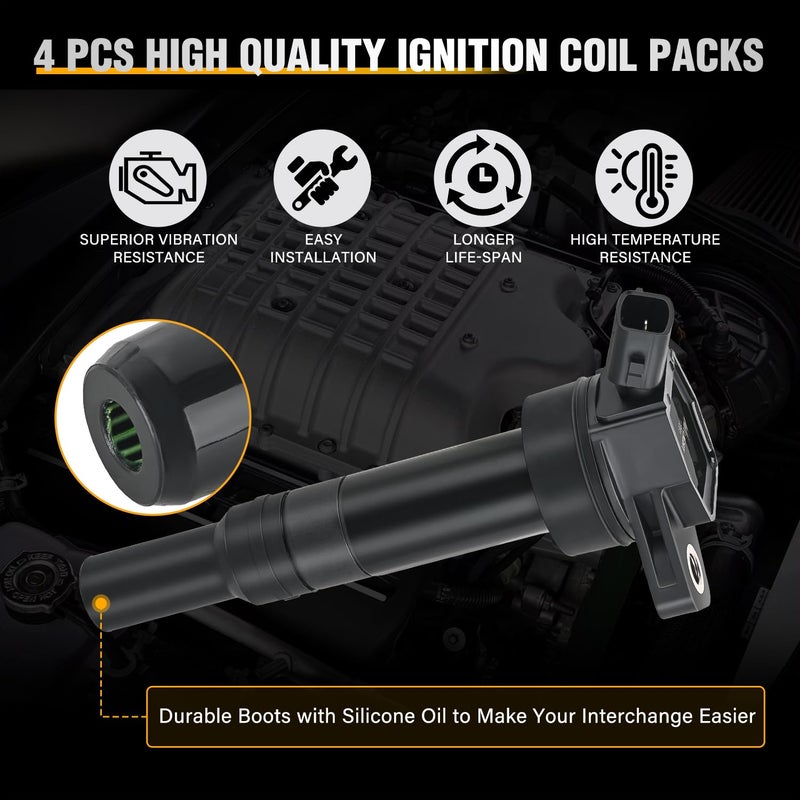 Nilight Ignition Coil Packs Set of 4 Fit UF651 for Hyundai KIA 2011 2012 2013 2014 2015 2016 17 18 19 2020 Tucson Elantra Soul FORTE 1.8 2.0L OE# 5C1861 C1804 1788511 273002E000 (2-pin) Ignition Coils - Image 2