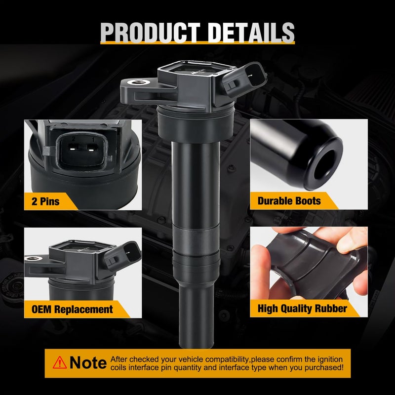 Nilight Ignition Coil Packs Set of 4 Fit UF651 for Hyundai KIA 2011 2012 2013 2014 2015 2016 17 18 19 2020 Tucson Elantra Soul FORTE 1.8 2.0L OE# 5C1861 C1804 1788511 273002E000 (2-pin) Ignition Coils - Image 5