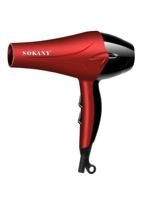 Sokany Professional Hair Dryer for Fast Drying - 2400 Watts with 2 speeds and 2 heat settings, allowing you to customize airflow and temperature to suit your hair type. Includes a focus nozzle for precise styling, helping you achieve smooth, sleek results. - SK-2211 Color - Red