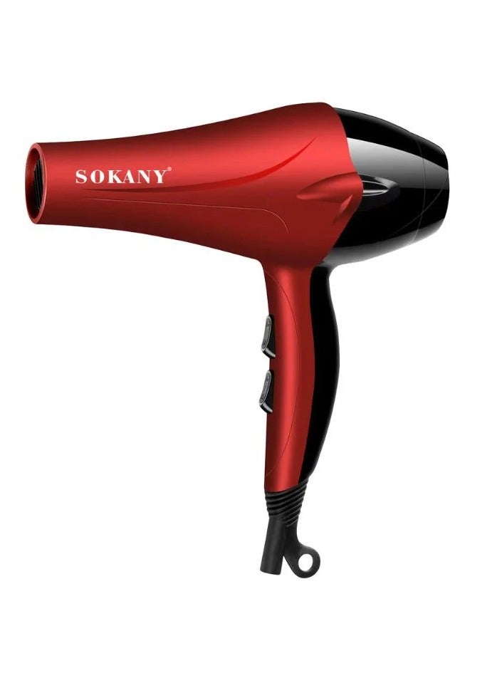 Sokany Professional Hair Dryer for Fast Drying - 2400 Watts with 2 speeds and 2 heat settings, allowing you to customize airflow and temperature to suit your hair type. Includes a focus nozzle for precise styling, helping you achieve smooth, sleek results. - SK-2211 Color - Red - Image 1