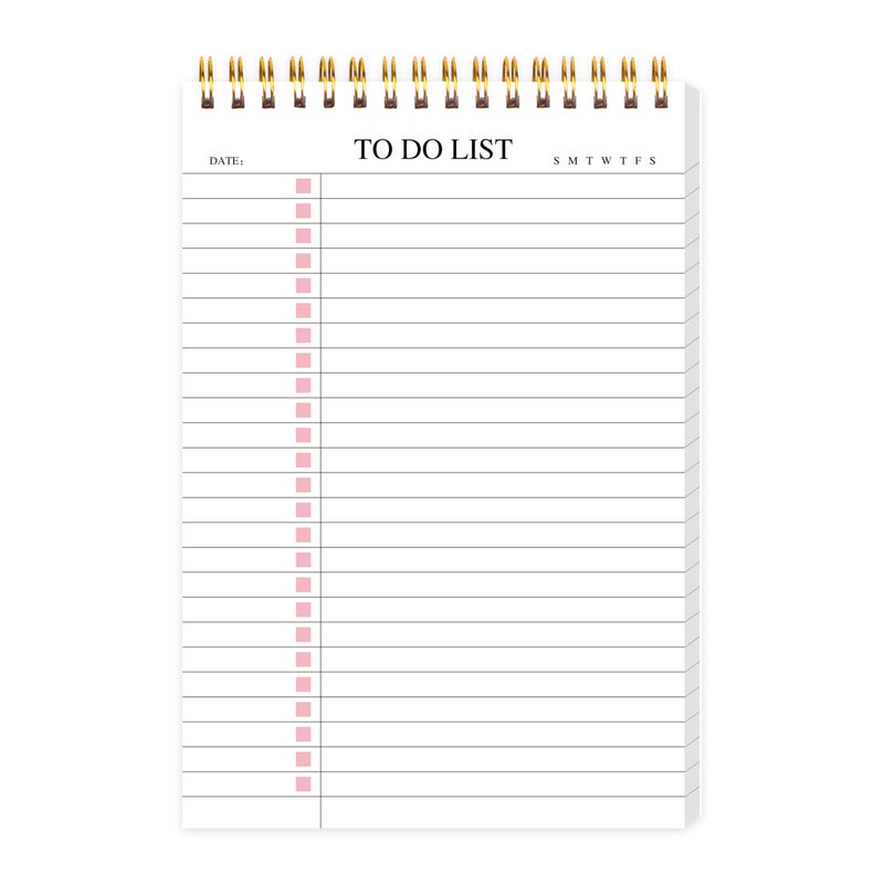 KAICN To Do List Notepad, Undated Daily Planner Notepad with To Do List Notebook Checklist Planner Spiral Waterproof Cover Notepad for Office Supplies, School Planner, Pink, 52 Sheets, 5.5"*8.3" A5 Size - Image 1